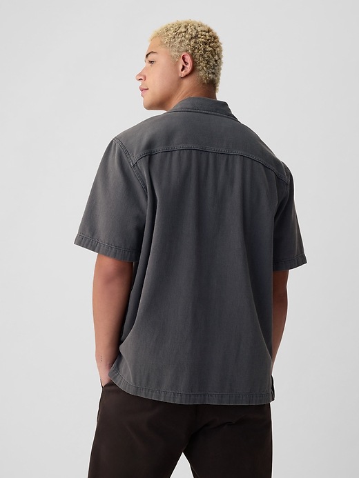 2 of 8 showing, with the color charcoal of product Double-Pocket Denim Shirt