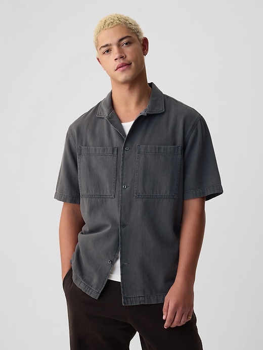 1 of 8 showing, with the color charcoal of product Double-Pocket Denim Shirt