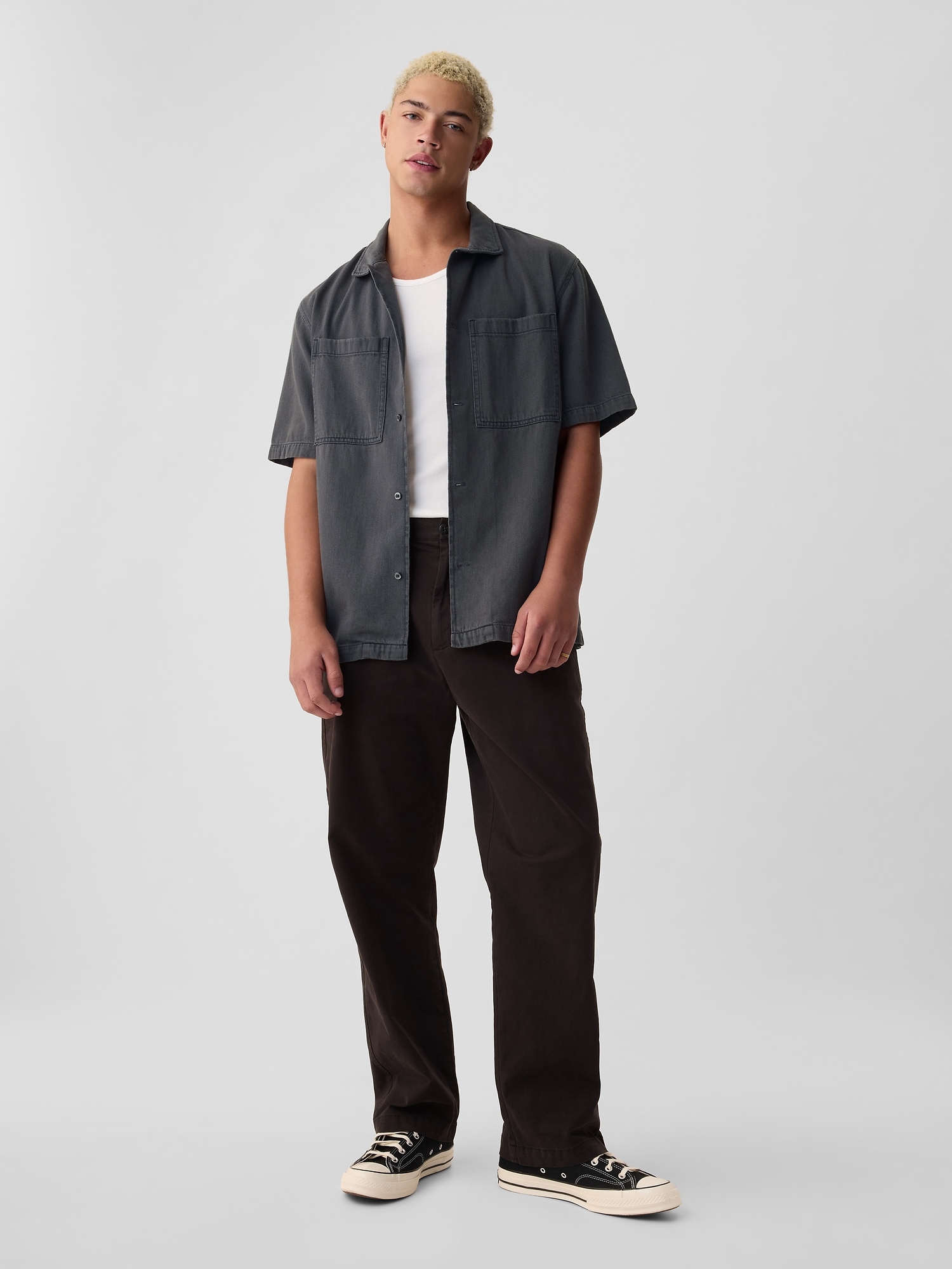 Slim-Fit Organic Stretch Denim Two Pocket Shirt
