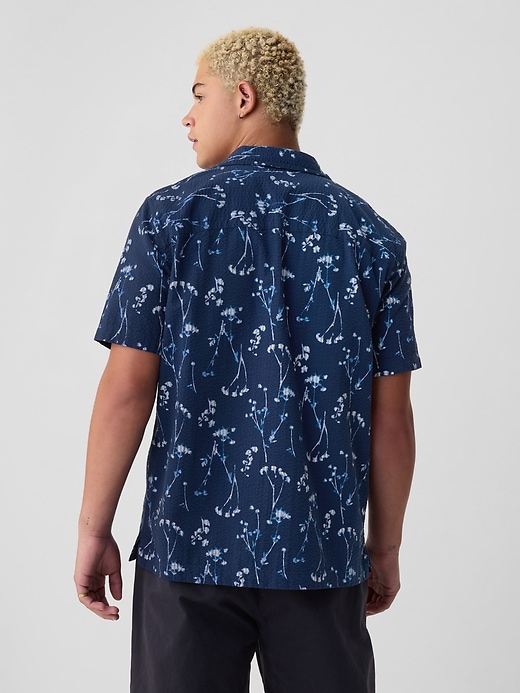 2 of 8 showing, with the color dark indigo floral of product Seersucker Shirt