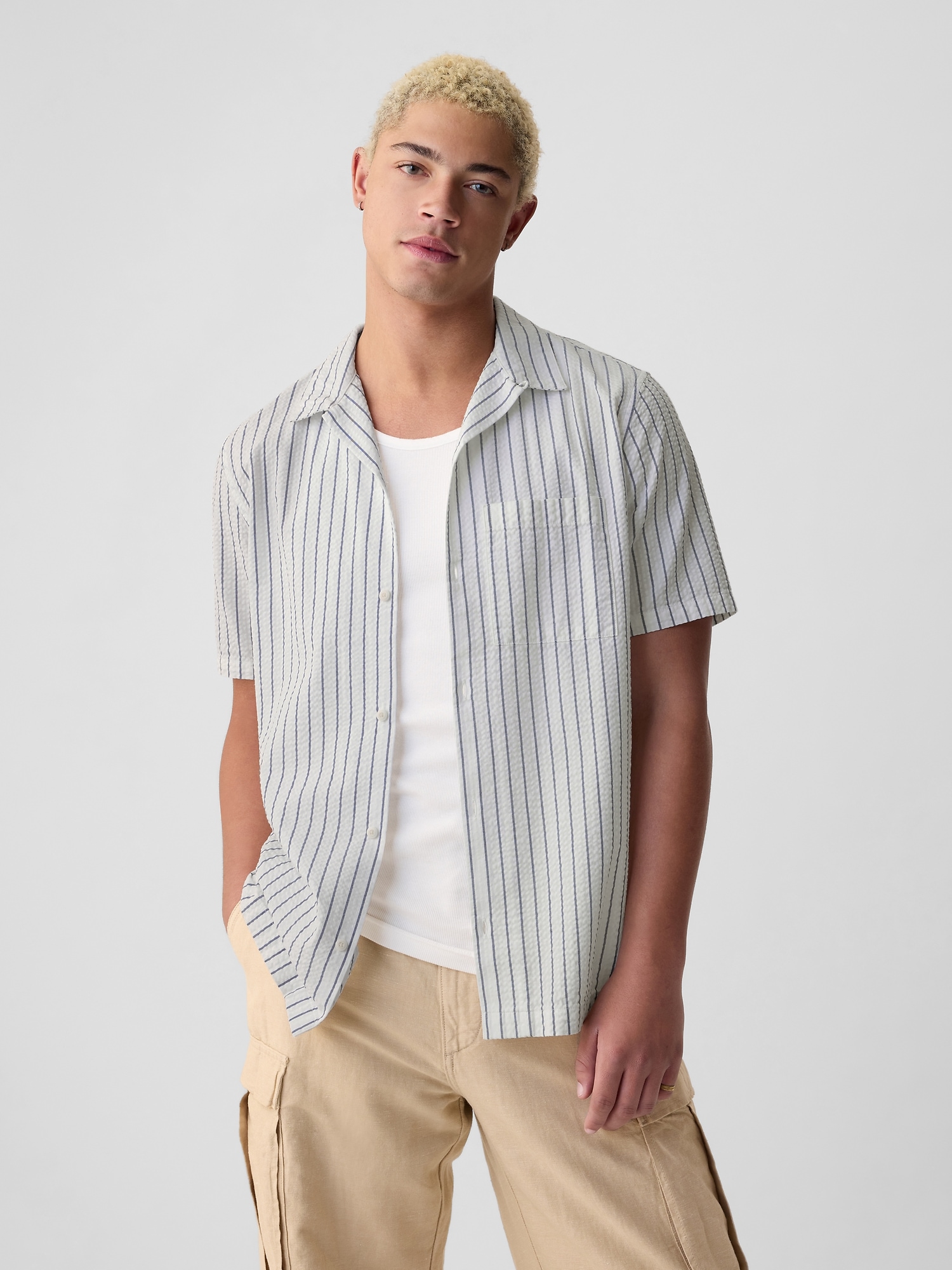 Shop Gap Seersucker Shirt In Indigo Stripe