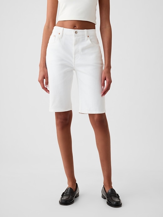 2 of 8 showing, with the color optic white of product 9" High Rise Denim Bermuda Shorts