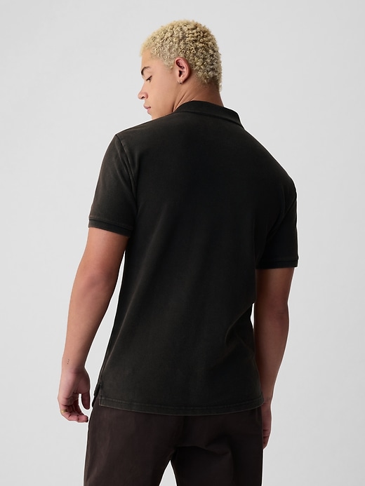 2 of 8 showing, with the color washed black of product Washed Pique Polo Shirt