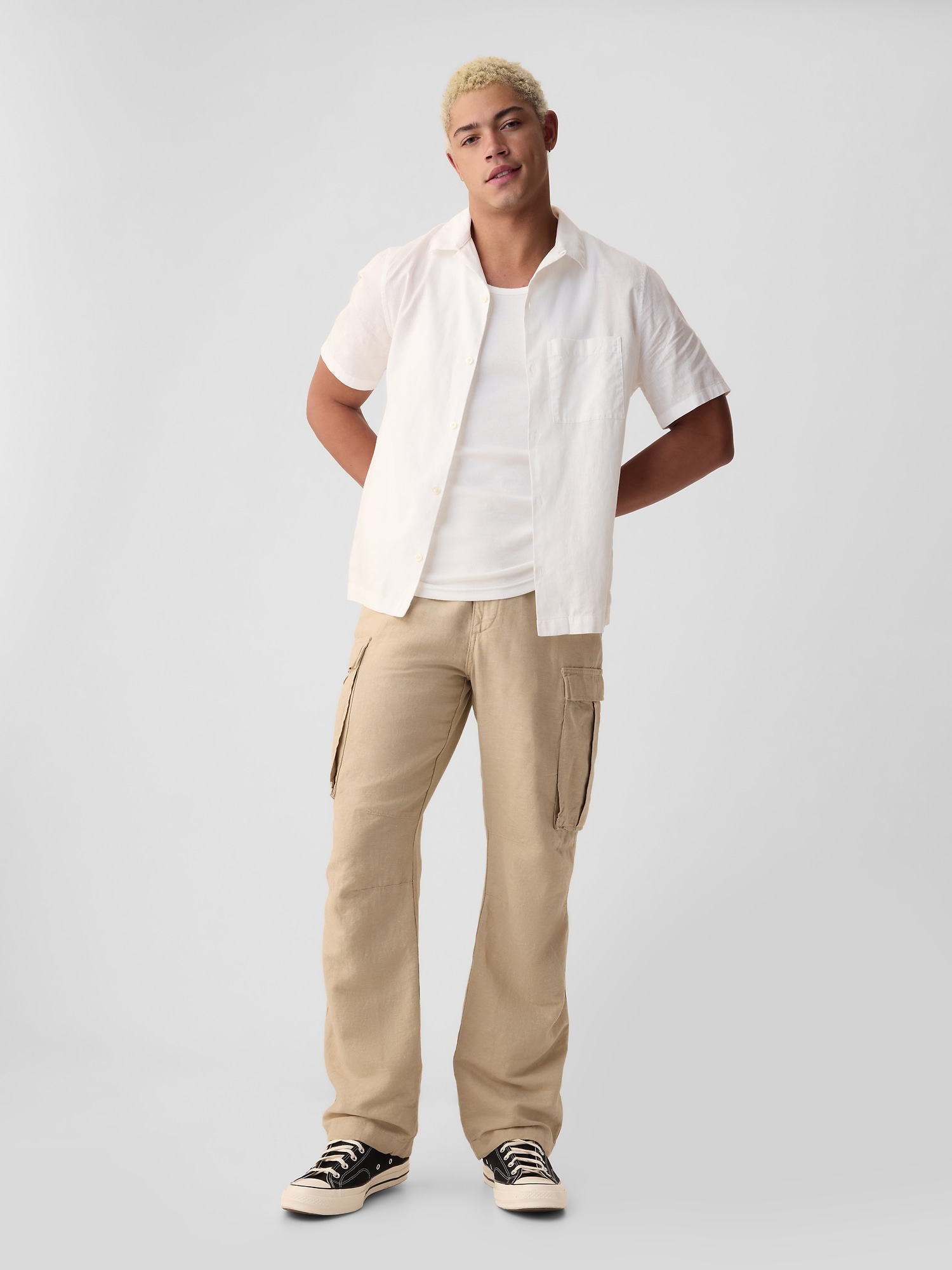 Shop Gap Linen-cotton Cargo Pants In Classic Khaki