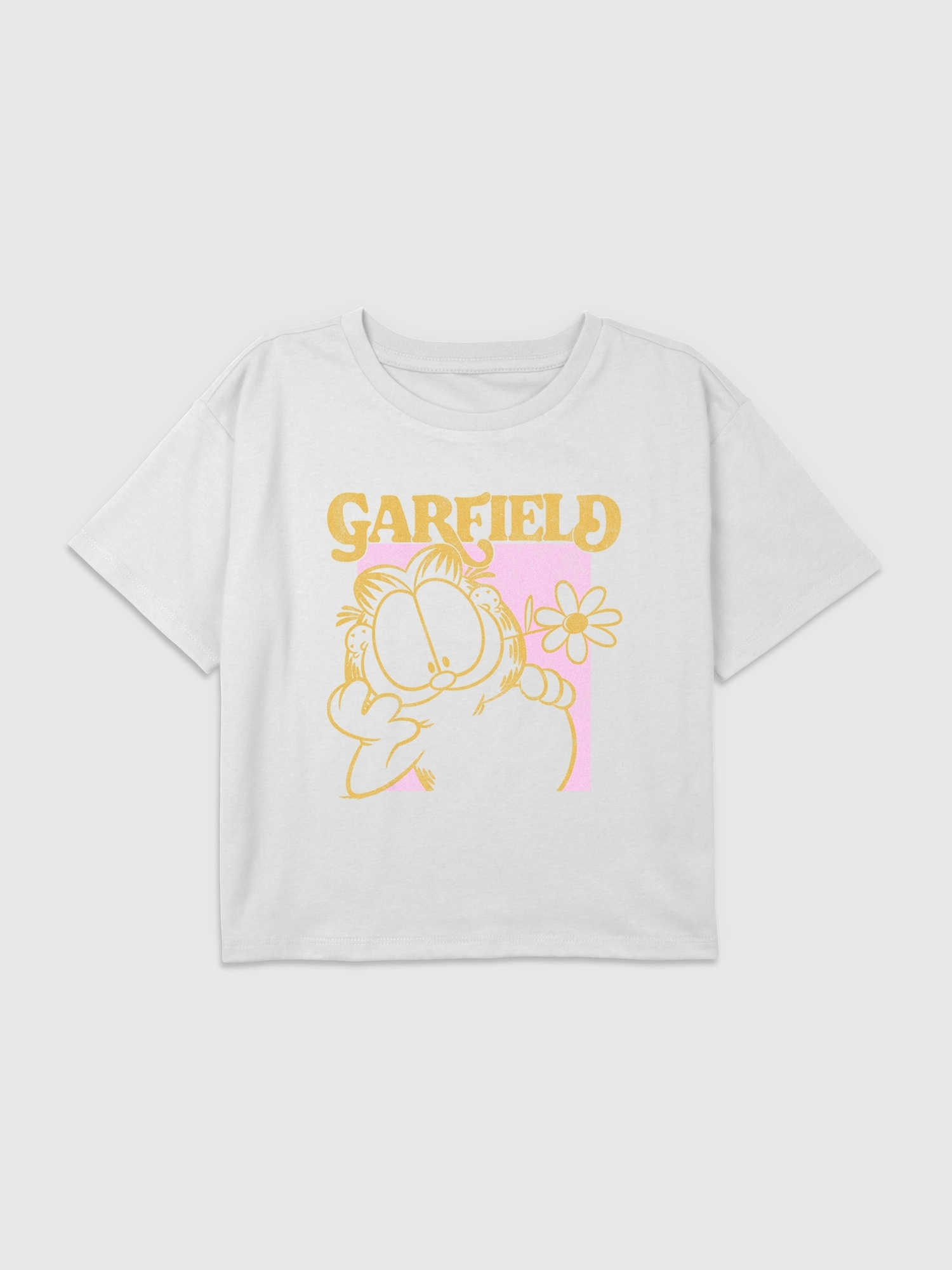 Kids Garfield Retro Flower Power Graphic Boxy Crop Tee