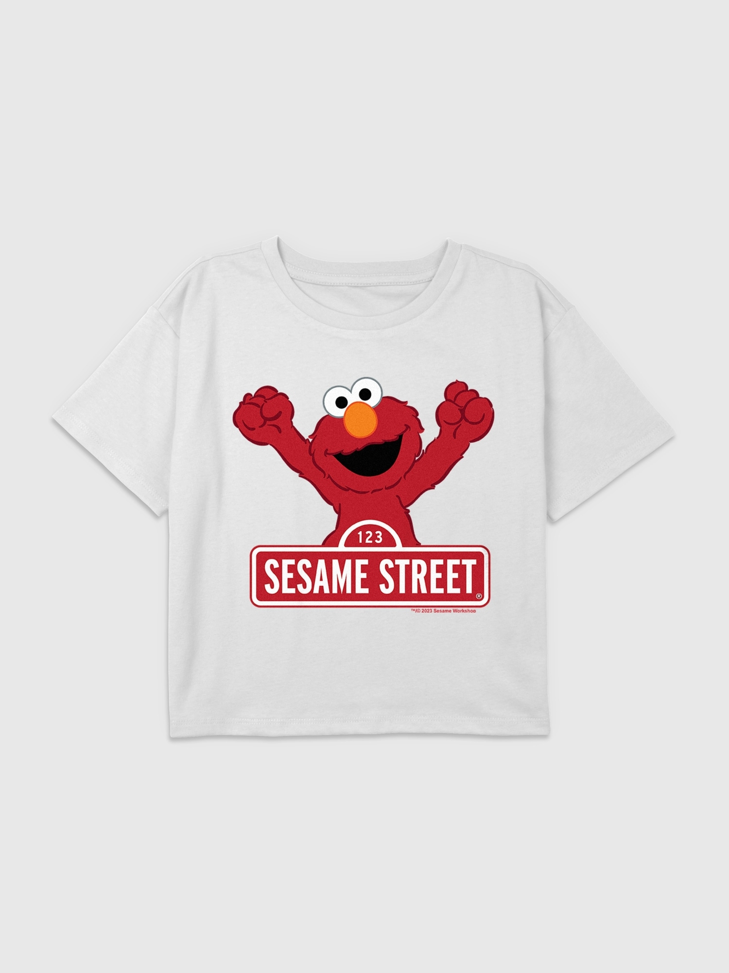 Kids Sesame Street Elmo Street Sign Graphic Boxy Crop Tee