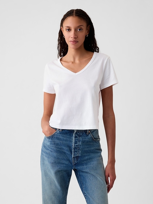 1 of 8 showing, with the color fresh white of product Organic Cotton Vintage Cropped T-Shirt