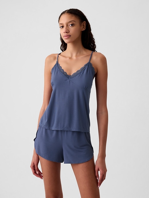 1 of 8 showing, with the color quiet blue of product Lace-Trim PJ Cami