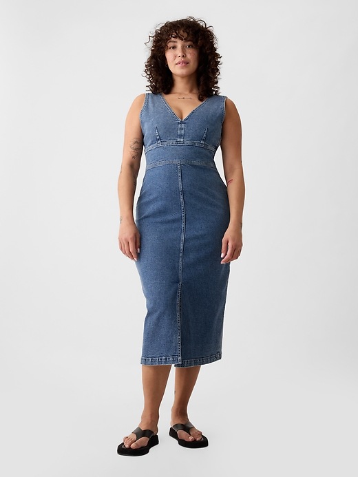 denim midi dress gap Women's Denim Drop-Waist Corset Midi Dress by Gap Dark Wash Tall Size XL