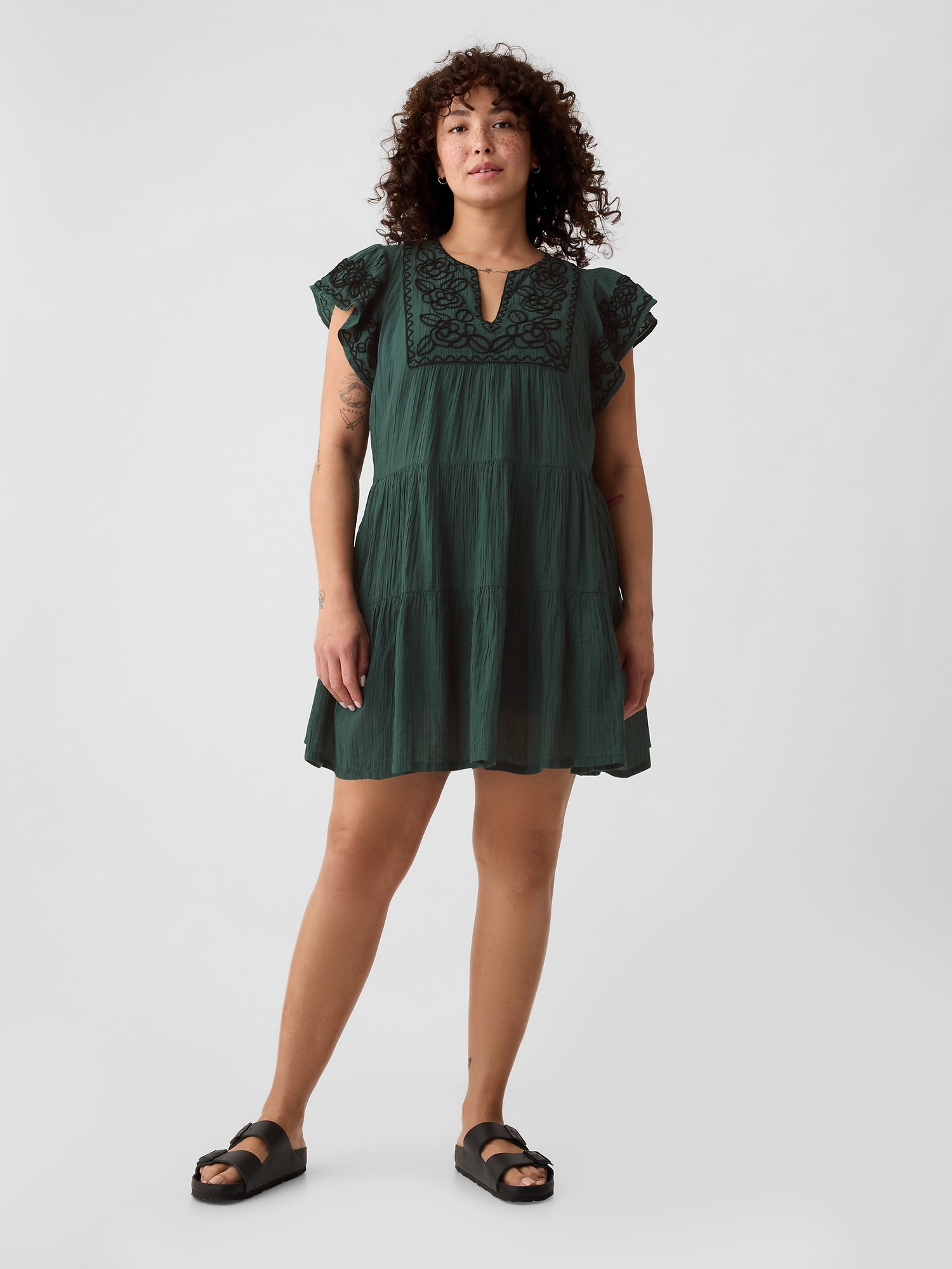 Crinkle Gauze Embroidered Mini Dress | Gap