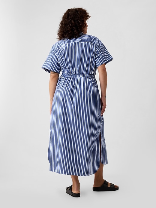 Wave Grid Line Striped Shirtdress