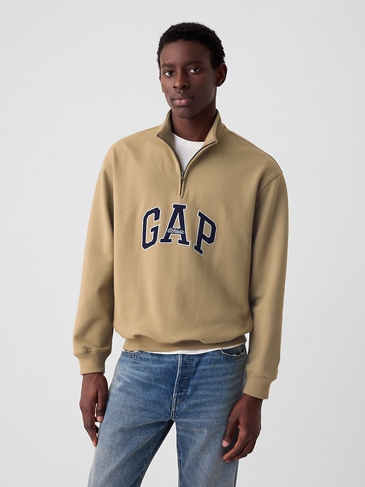 1 of 8 showing, with the color iconic khaki of product Gap Logo Heavyweight Pullover