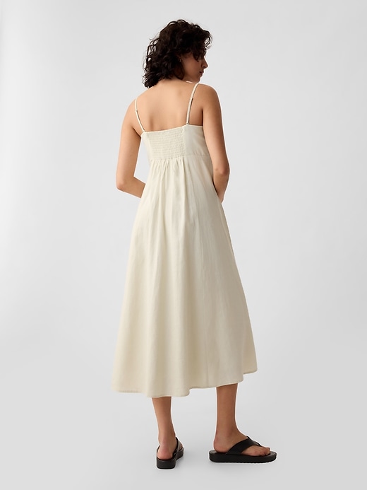 2 of 8 showing, with the color bedrock beige of product Linen-Blend Midi Dress