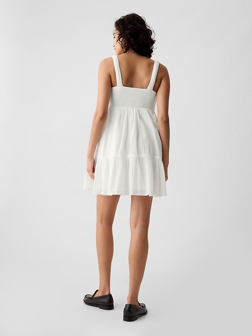 2 of 8 showing, with the color new off white of product Textured Crinkle Crochet Mini Dress