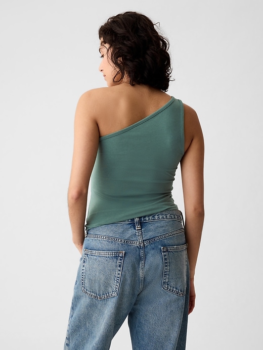 2 of 8 showing, with the color forest green of product Modern One-Shoulder Cropped Tank Top