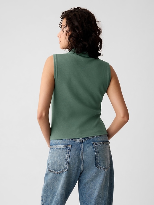 2 of 8 showing, with the color forest green of product Modern Rib Cropped Polo Shirt
