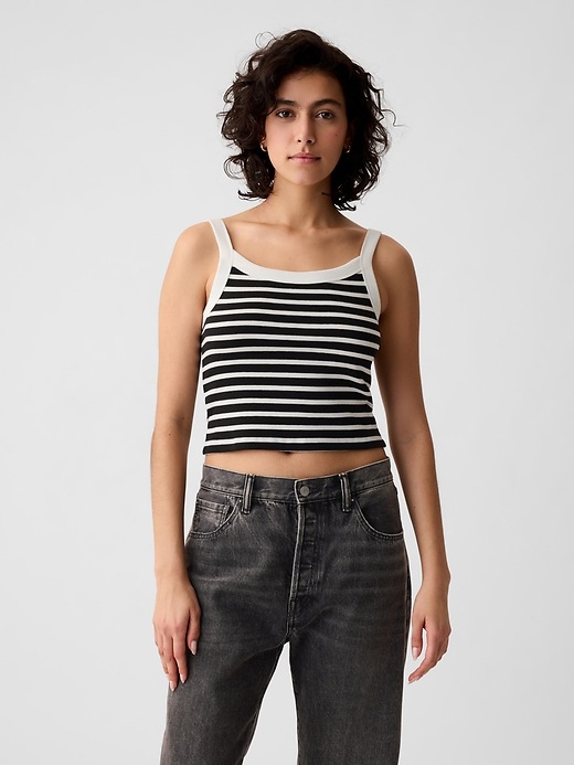 1 of 8 showing, with the color black & white stripe of product Modern Rib Cropped Tank Top