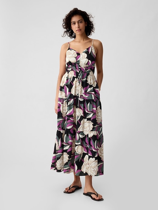 1 of 8 showing, with the color black & purple floral of product Tiered Maxi Dress