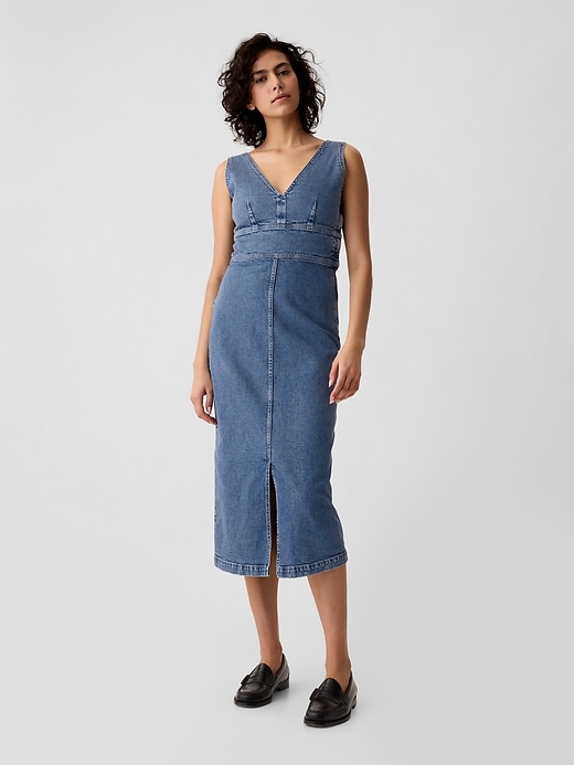 1 of 8 showing, with the color Medium wash of product Denim Midi Dress