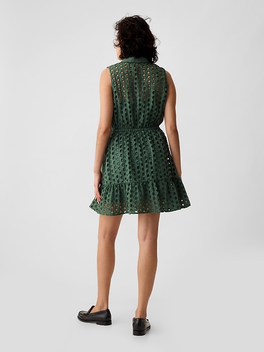 2 of 8 showing, with the color forest green of product Eyelet Tiered Mini Dress