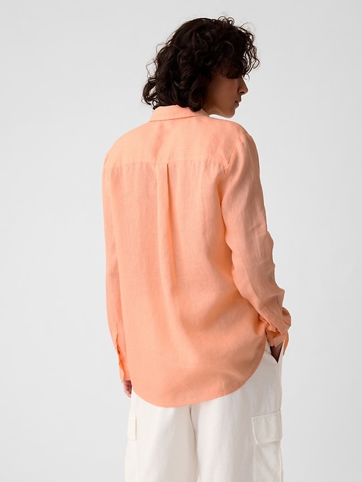 2 of 8 showing, with the color peach parfait orange of product 100% Linen Boyfriend Shirt
