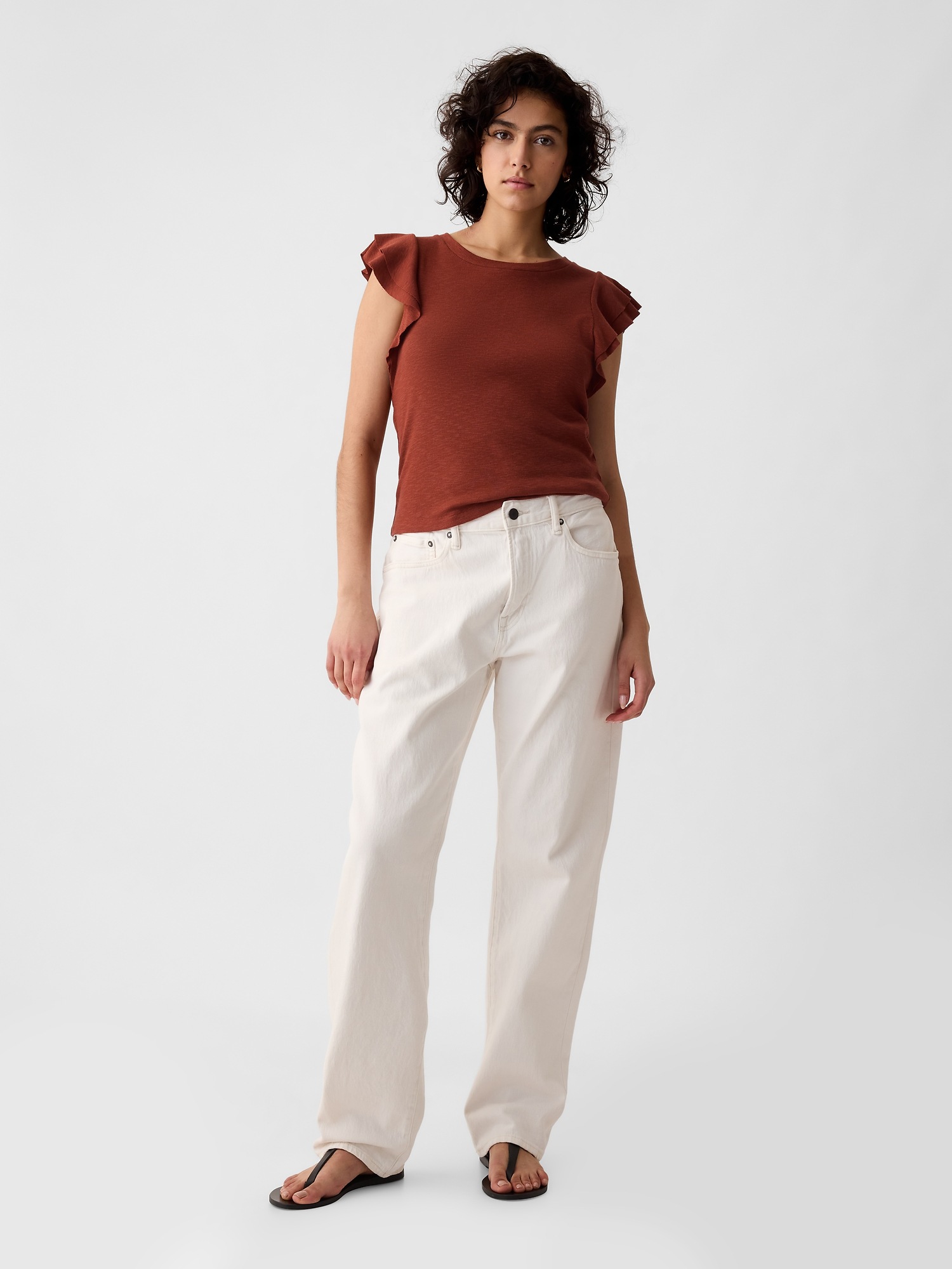 Pink Rib Flutter Sleeve Top