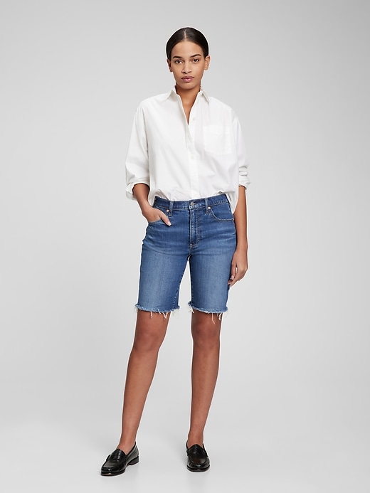 Image number 1 showing, 9" High Rise Denim Bermuda Shorts