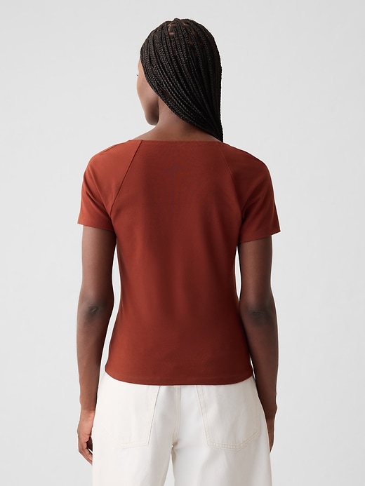 2 of 8 showing, with the color smoked paprika brown of product Compact Jersey Square-Neck Shirt