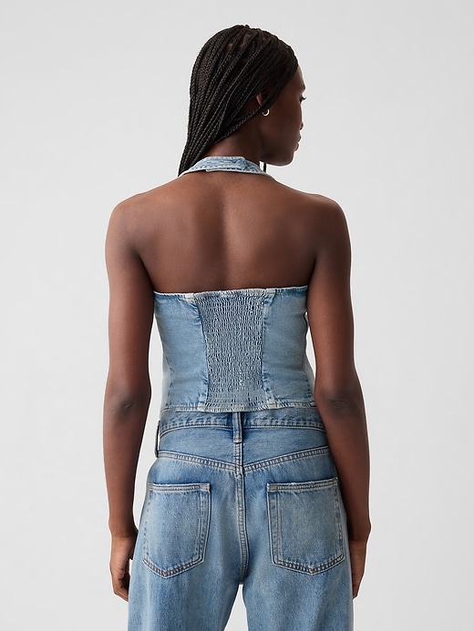 2 of 8 showing, with the color light wash indigo of product Denim Halter Vest