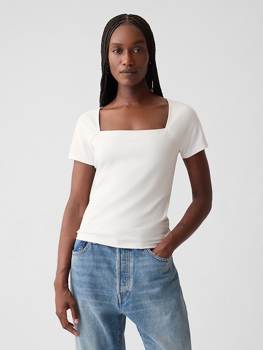1 of 8 showing, with the color new off white of product Compact Jersey Square-Neck Shirt