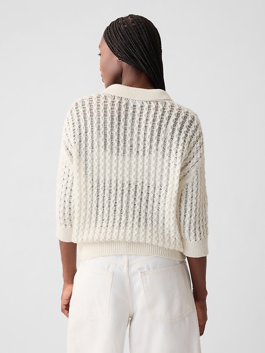 2 of 8 showing, with the color new off white of product Linen-Cotton Textured Polo Sweater