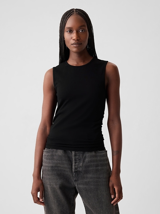 1 of 8 showing, with the color black of product Compact Jersey Cropped Tank Top