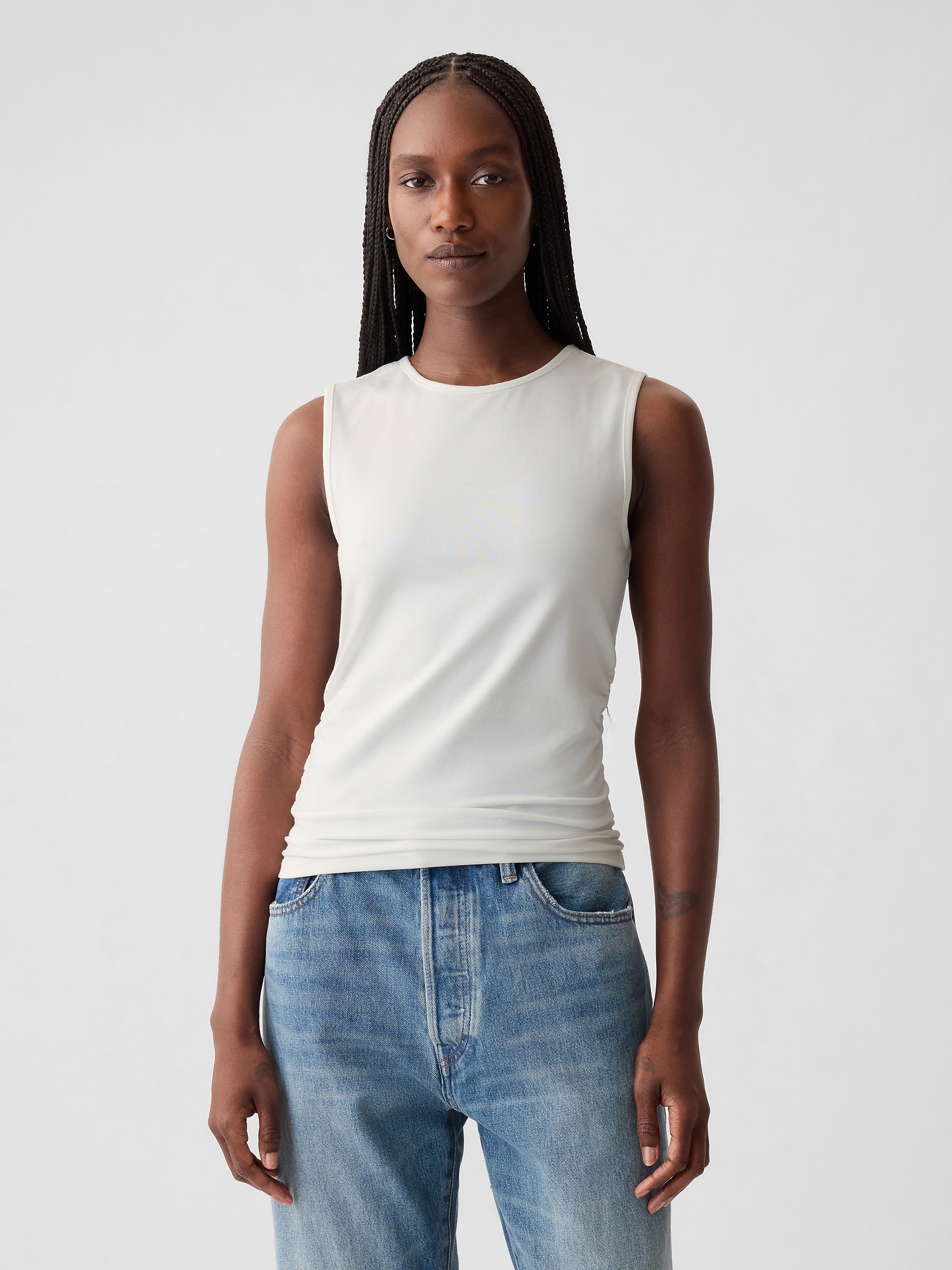 Shop Gap Compact Jersey Cropped Tank Top In Off White