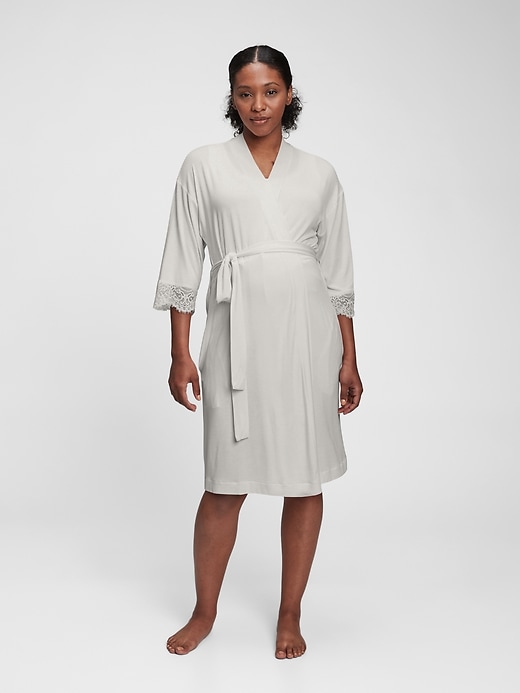 Image number 1 showing, Maternity Softest Modal Lace-Trim Robe
