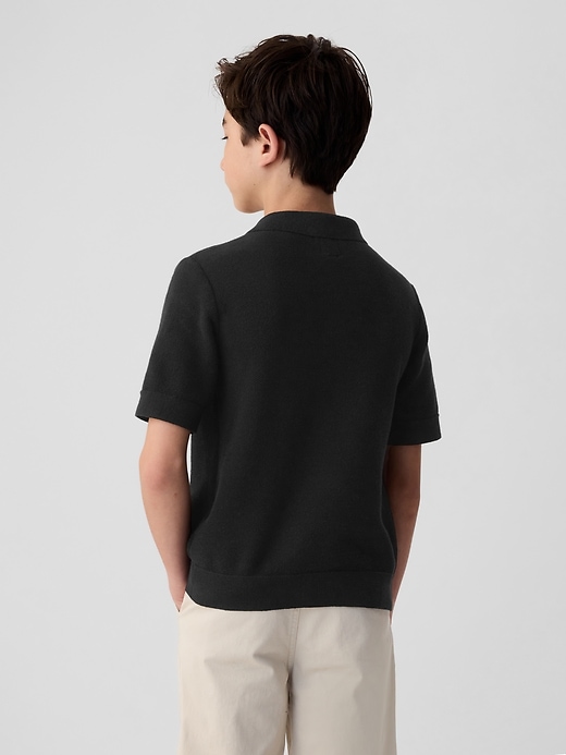 2 of 8 showing, with the color true black of product Kids Textured Polo Sweater