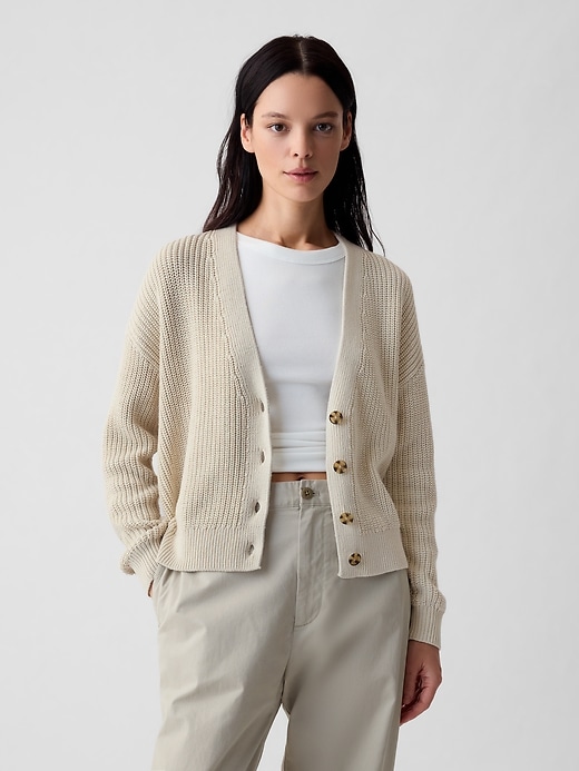 1 of 8 showing, with the color chino beige of product Shaker-Stitch Cardigan