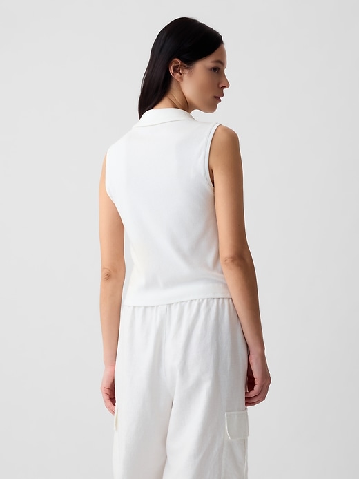 2 of 8 showing, with the color new off white of product Modern Rib Cropped Polo Shirt