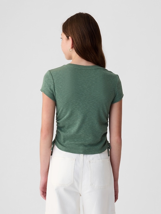 2 of 8 showing, with the color dark forest green of product Kids Essential Rib Ruched T-Shirt