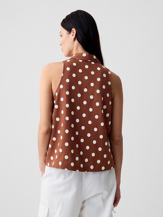 2 of 8 showing, with the color brown & white polka dot of product Linen-Blend Shirt