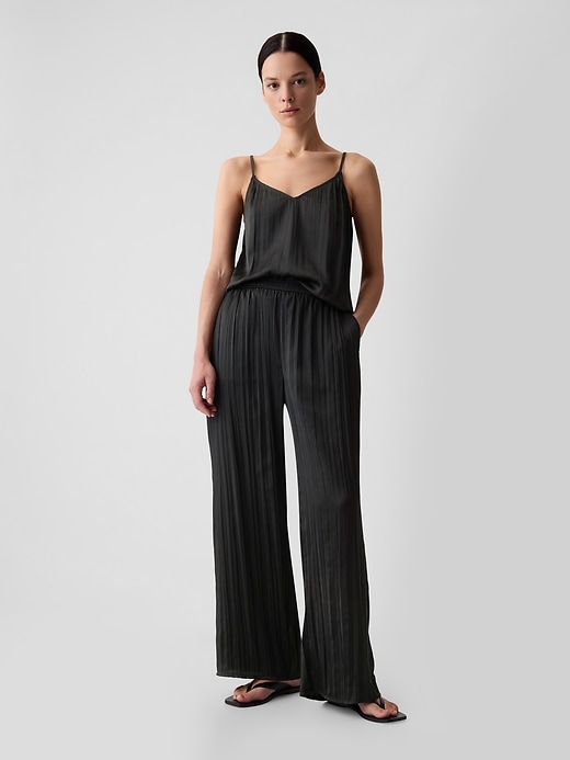 1 of 8 showing, with the color black of product Crinkle Texture Satin Pants