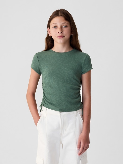 1 of 8 showing, with the color dark forest green of product Kids Essential Rib Ruched T-Shirt