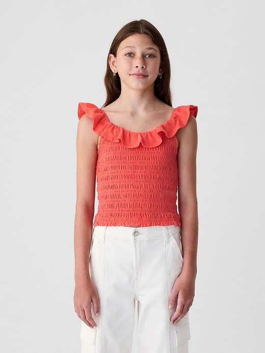 1 of 8 showing, with the color firal coral of product Kids Ruffle Smocked Tank Top