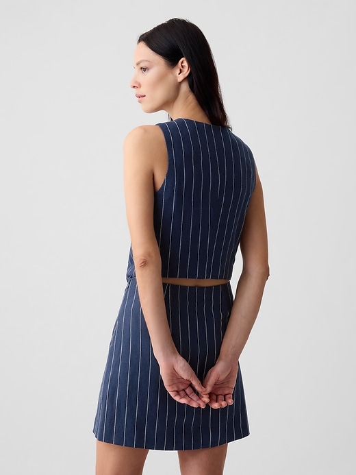 2 of 8 showing, with the color navy blue pinstripe of product Linen-Cotton Vest