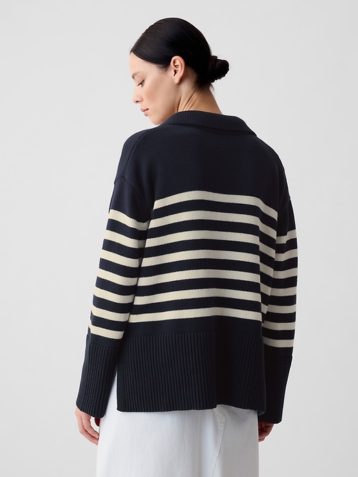 2 of 8 showing, with the color navy white stripe of product 24/7 Split-Hem Polo Sweater