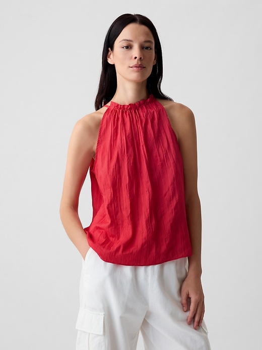 1 of 8 showing, with the color slipper red of product Textured Crinkle Halter Top