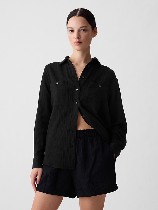 1 of 8 showing, with the color black of product Crinkle Gauze Big Shirt