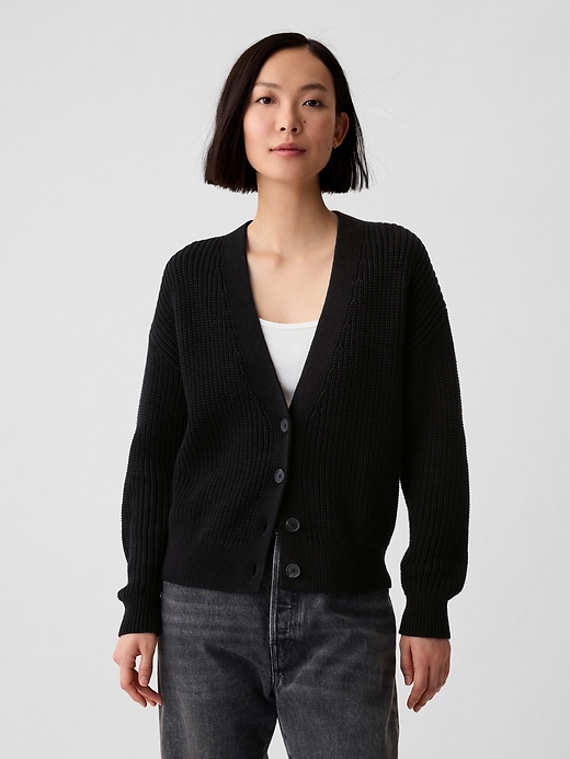1 of 8 showing, with the color black of product Shaker-Stitch Cardigan