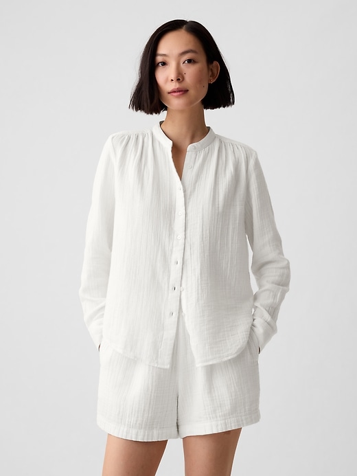 1 of 8 showing, with the color new off white of product Crinkle Gauze Shirt