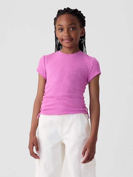 1 of 8 showing, with the color budding lilac of product Kids Essential Rib Ruched T-Shirt