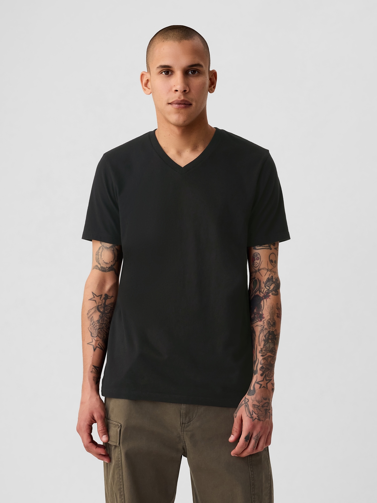 Cotton Jersey V-Neck T-Shirt - Black